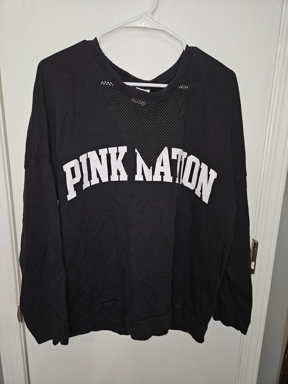 PINK Victoria's Secret Black 'PINK NATION' Mesh-Inset Pullover